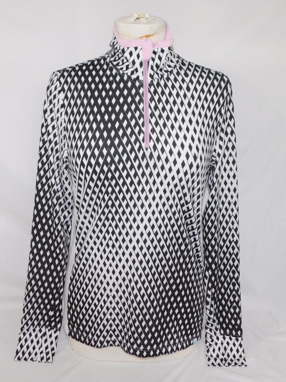 GGBlue Long Sleeve 1/4 Zip Black White Geometric Pattern Golf Sun Shirt Women M